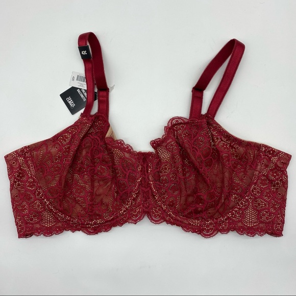 Torrid Women’s Dark Red Unlined Lace Balconette Bra Size 42C - Picture 7 of 9